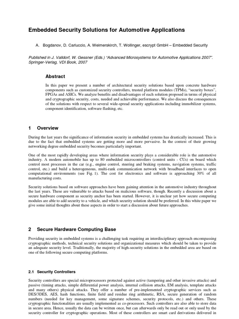 Automotive Embedded Security Solutions | PDF | Embedded System ...
