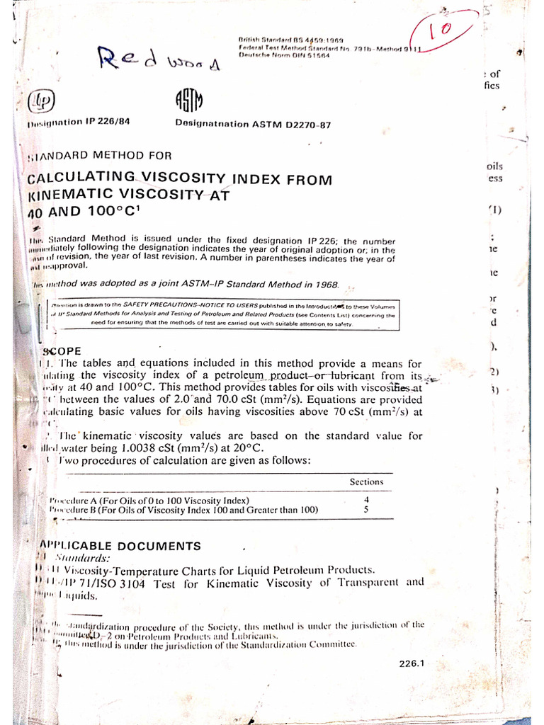 Viscosity Index From Kinematic Viscosity | PDF