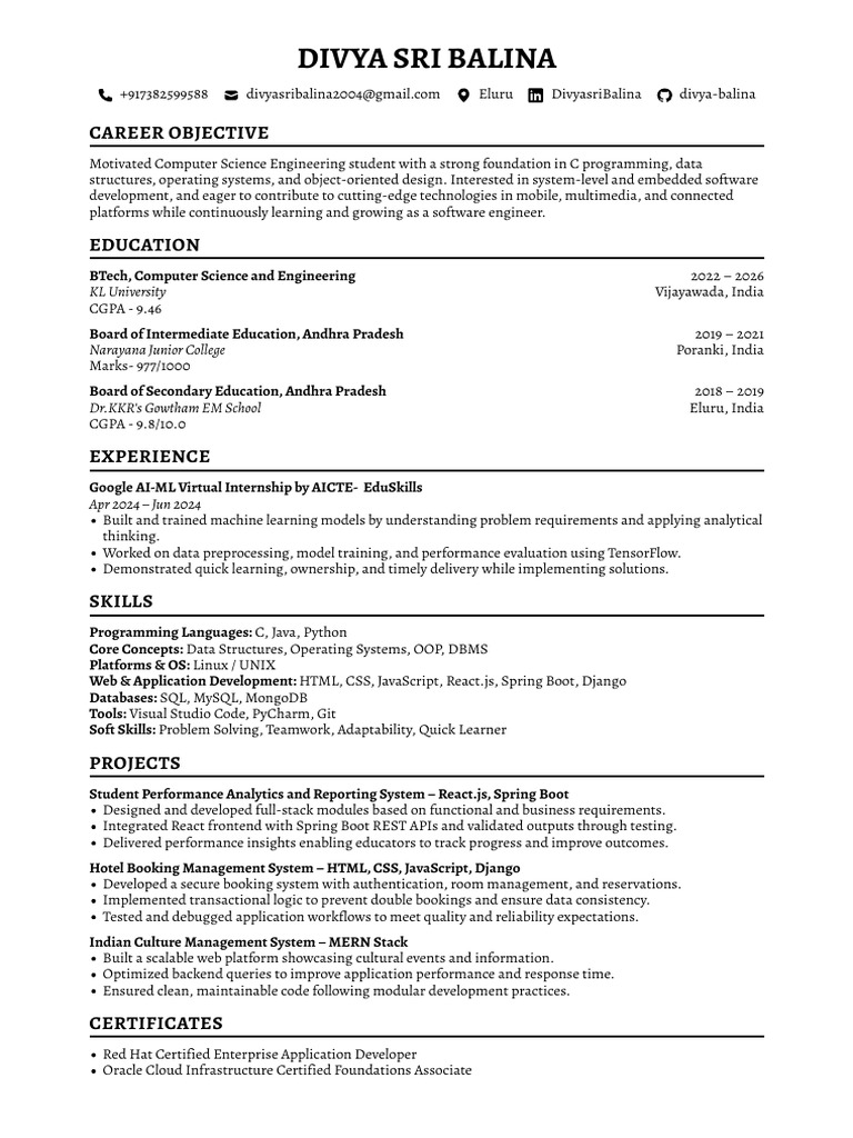 Computer Science Student Resume | PDF | Databases | Software Engineering