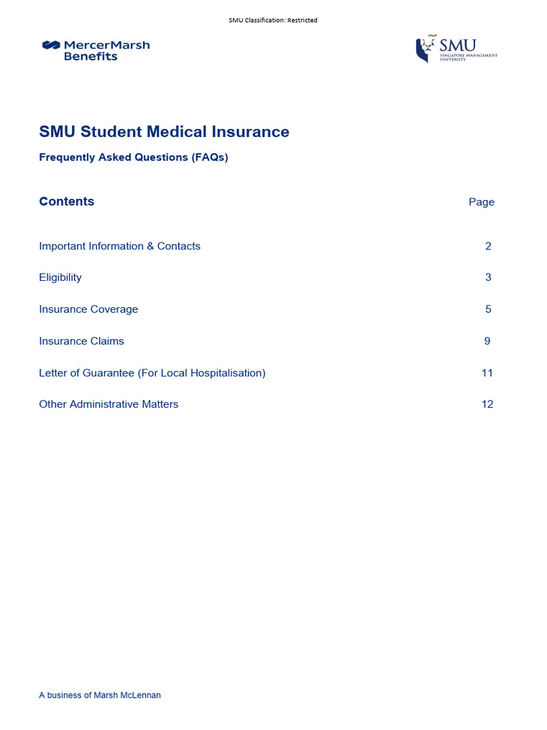 SMU Student Medical Insurance FAQs | PDF | Insurance | Hospital