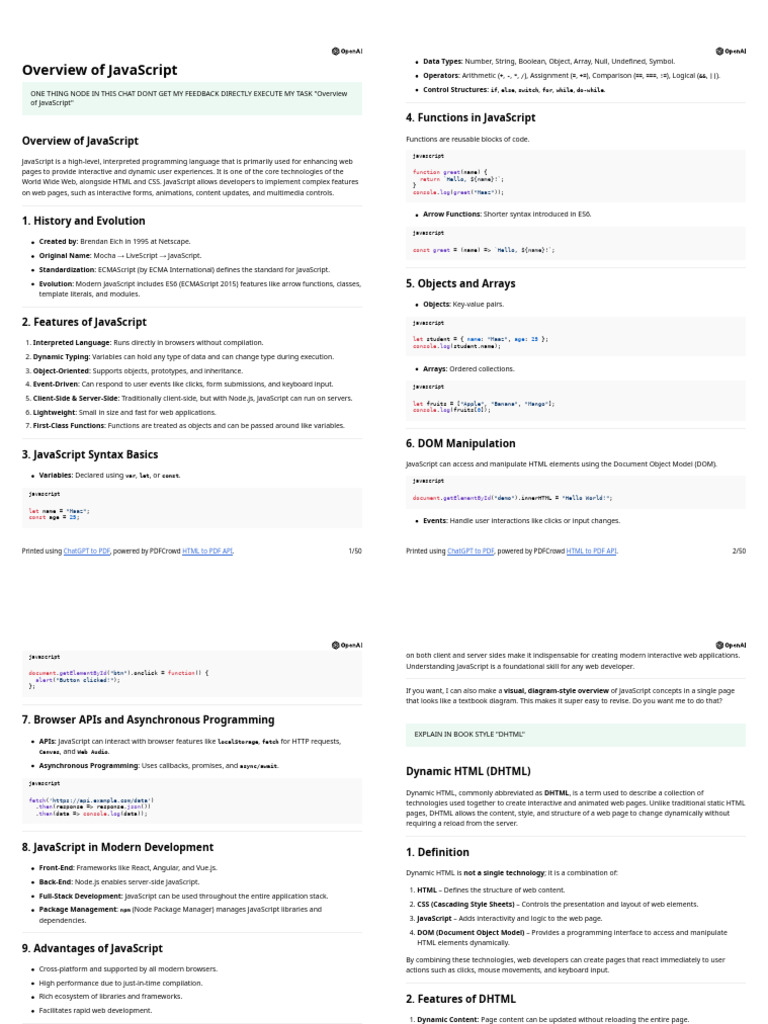 JavaScript Overview and Features | PDF | Dynamic Html | Java Script