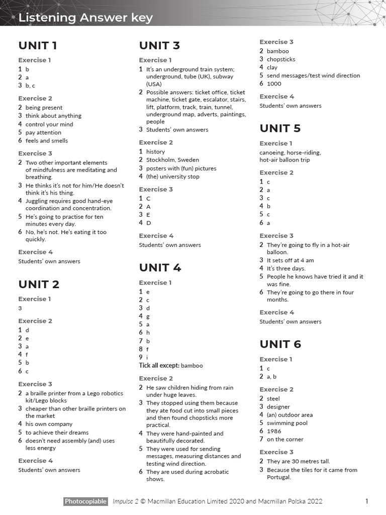 Impulse 2 Exercise Answer Key | PDF