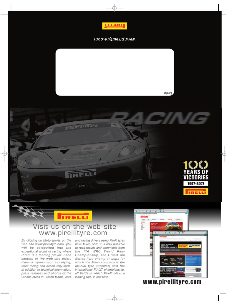 Pirelli Racing Tyres Overview and Specs | PDF | Tire | Sports Car Racing