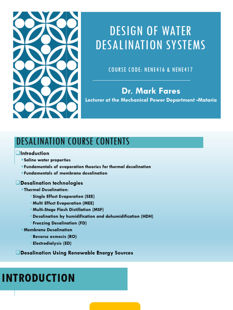 Lecture (1) Water Desalination Systems | PDF | Desalination | Water