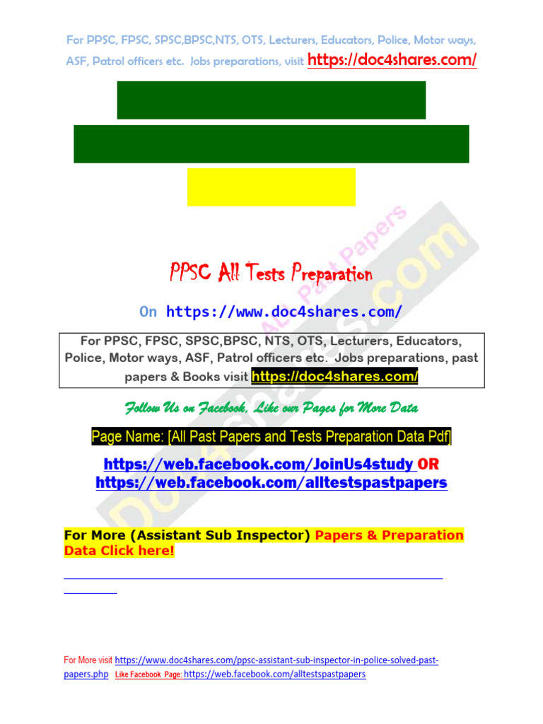 PPSC Assistant Sub Inspector ASI Solved Past Paper 2011-1 | PDF ...