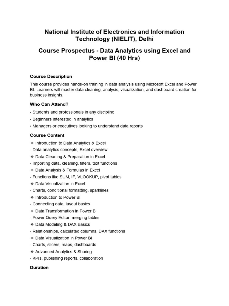 Data Analytics Course: Excel & Power BI | PDF