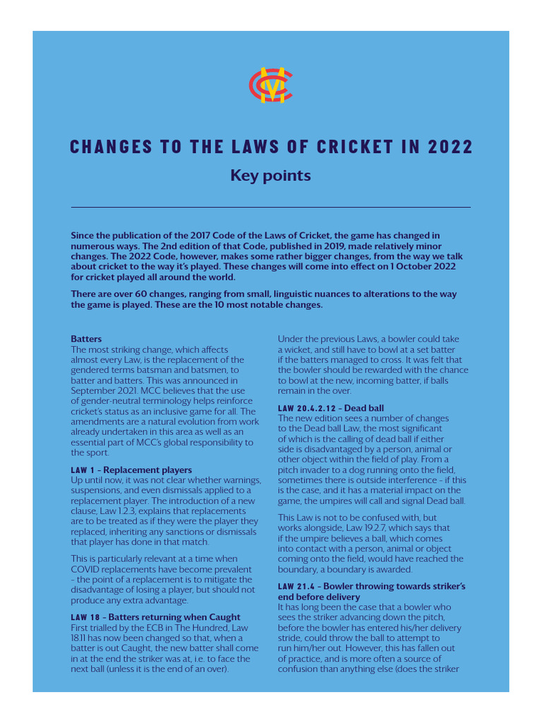 2022 Cricket Law Changes Explained | PDF | Bowling (Cricket) | Cricket