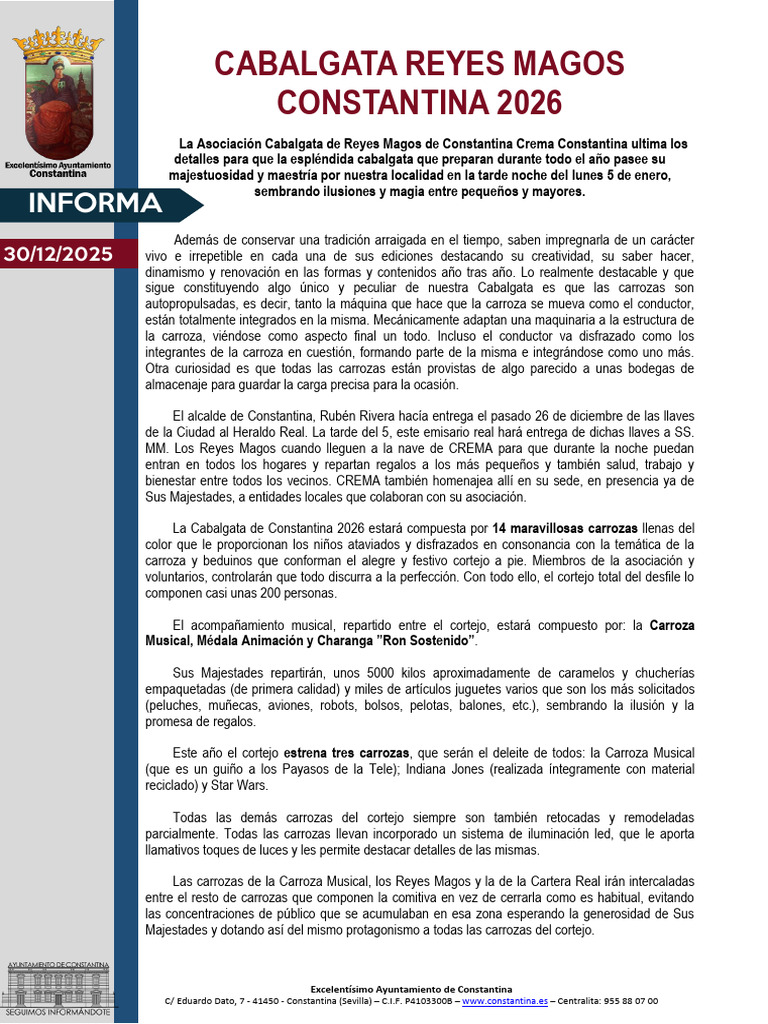Cabalgata Reyes Magos Constantina 2026 | PDF | Reyes Magos