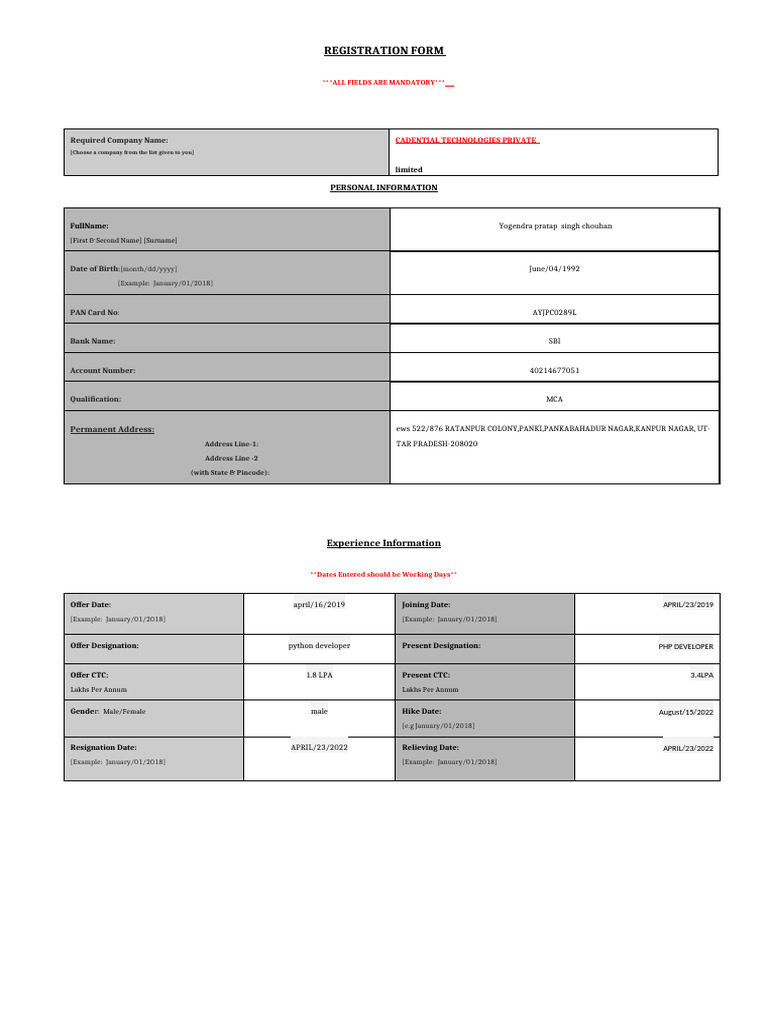 Mandatory Registration Form Template | PDF