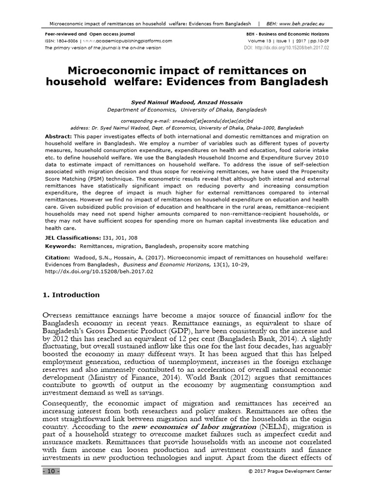 Microeconomic Impact of Remittances On Household W | PDF