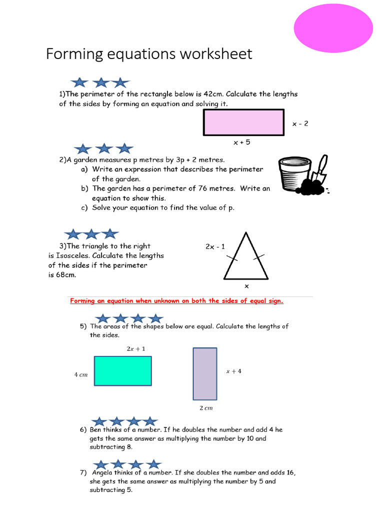 Forming Equations Worksheet In-Depth | PDF