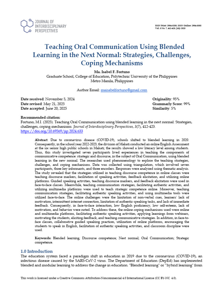 Blended Learning for Oral Communication | PDF | Learning | Educational ...