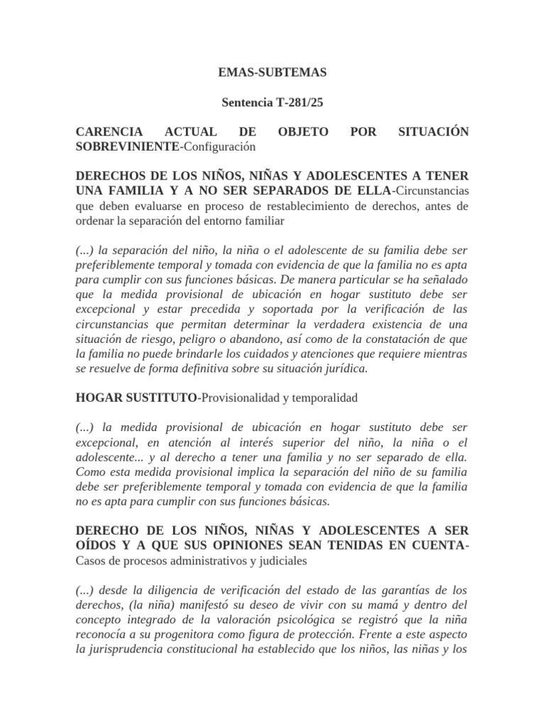 Sentencia T-281/25: Derechos de Niños y Familias | PDF | Caso de ley ...