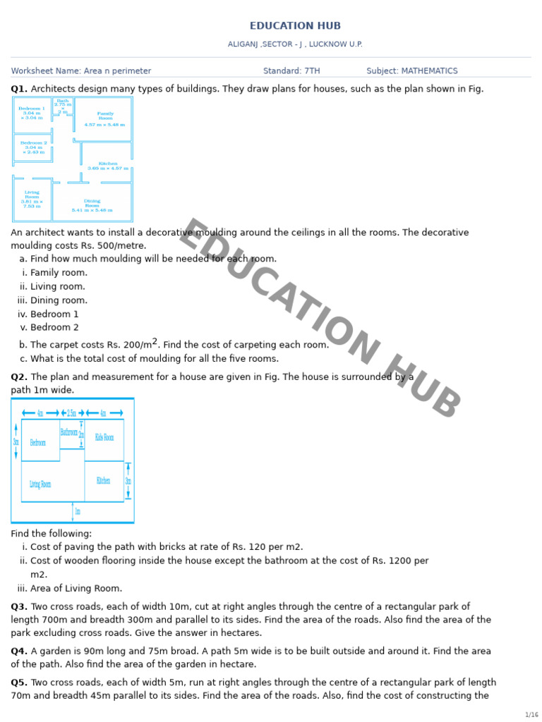 Area n Perimeter -7th-Mathematics | PDF | Area | Length