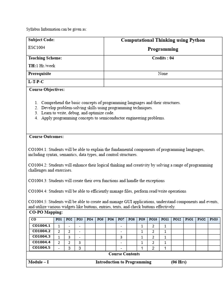 Python Programming Syllabus Overview | PDF | Python (Programming ...