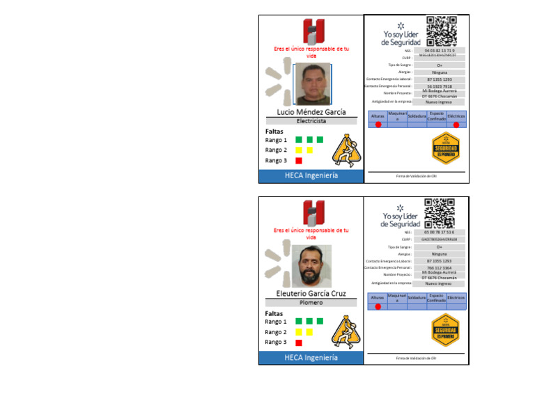 Registro de Personal HECA Ingeniería | PDF