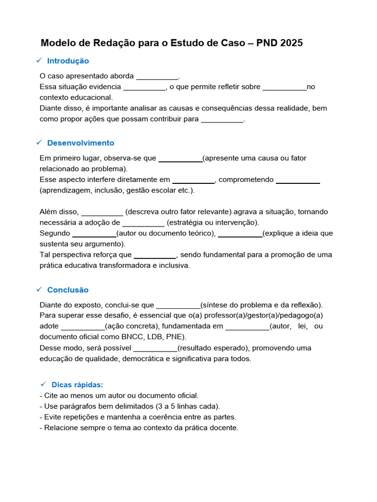 Estudo de Caso: PND 2025 na Educação | PDF