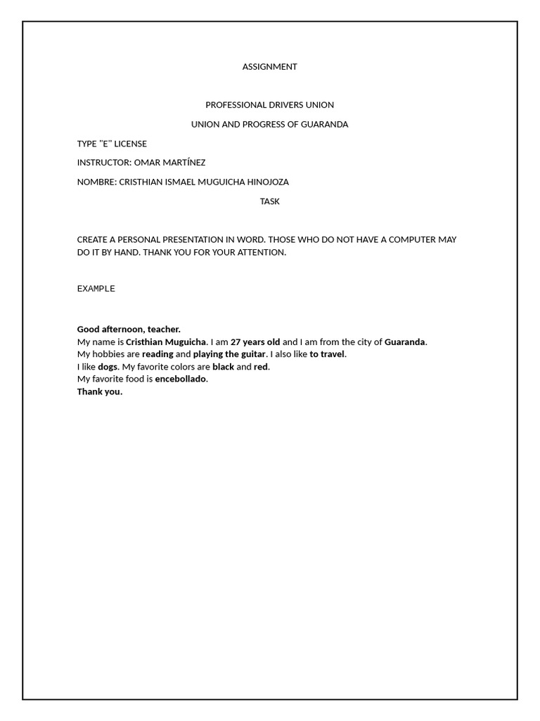 Personal Presentation Assignment Guide | PDF