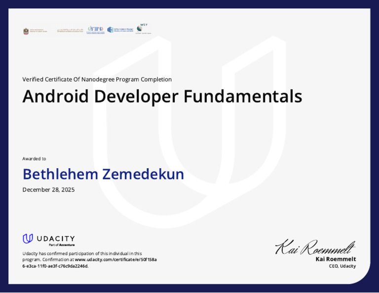 Verified Android Developer Nanodegree Certificate | PDF