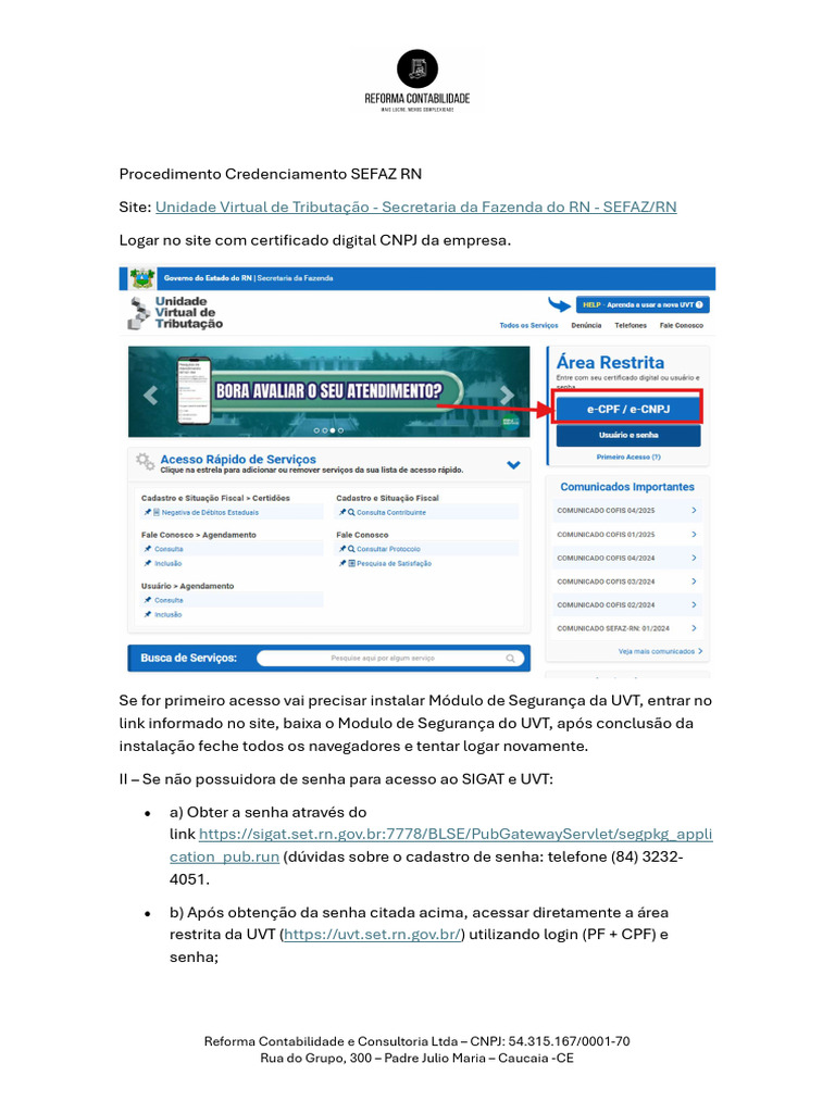 Credenciamento SEFAZ RN: Guia Prático | PDF
