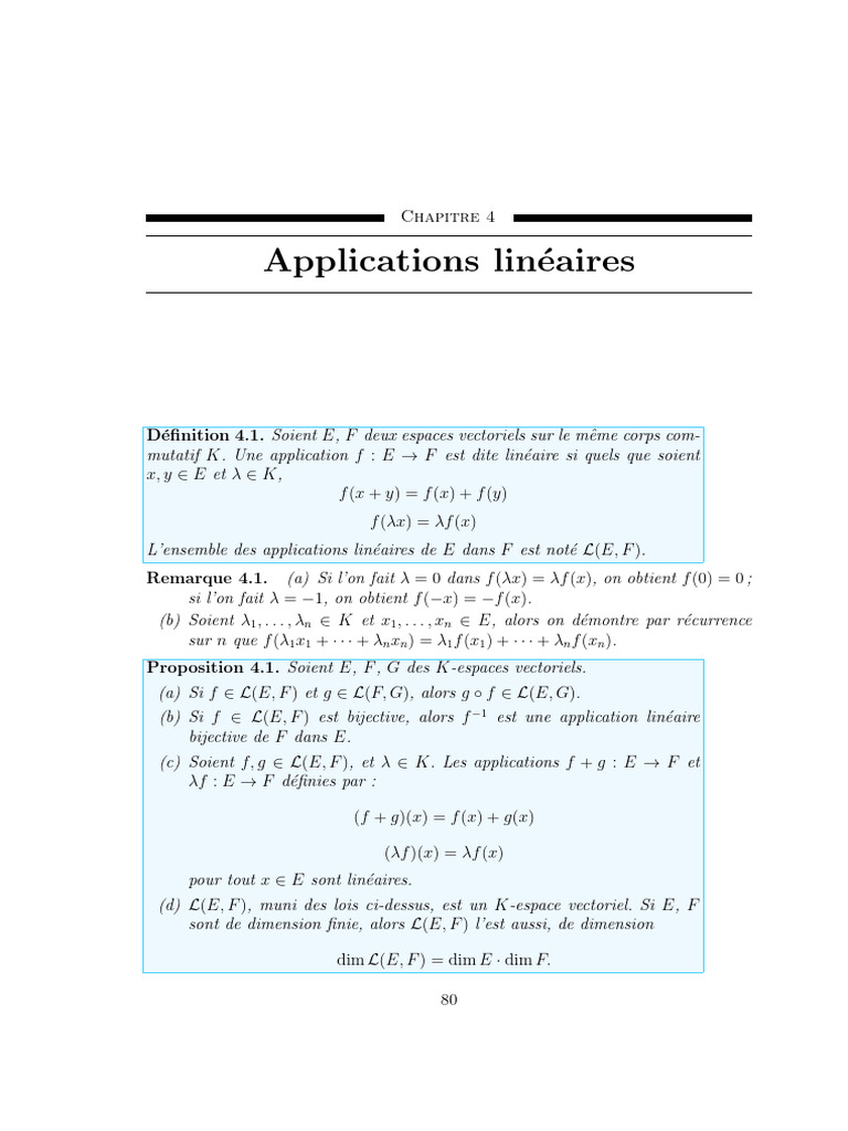Applications linéaires et leurs propriétés | PDF | Espace vectoriel ...