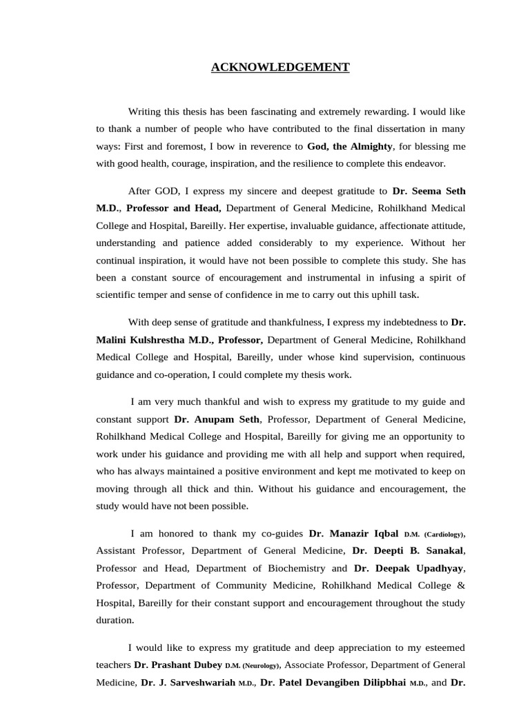 Acknowledgement | PDF | Doctor Of Medicine | Medicine