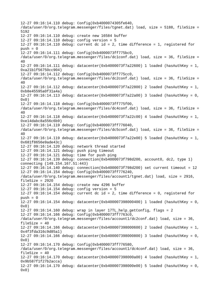 Telegram Debug Log Analysis | PDF | I Pv6 | Data Transmission