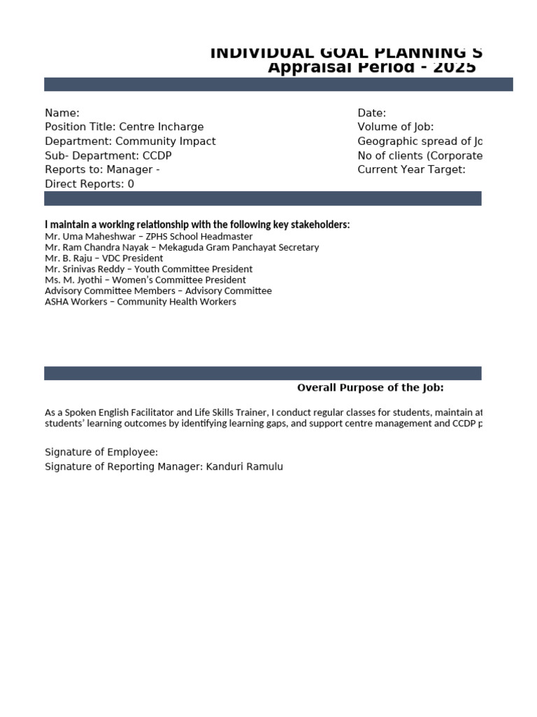 Individual Goal Planning Sheet 2025 | PDF | Learning | Education Theory