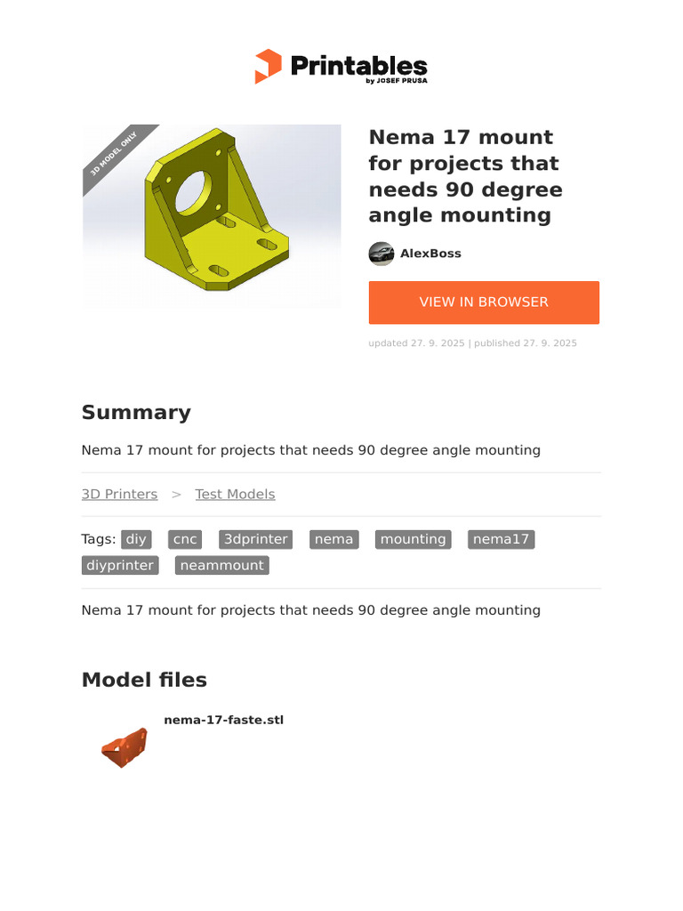 1427140 Nema 17 Mount for Projects That Needs 90 Degree Angle Mounting ...