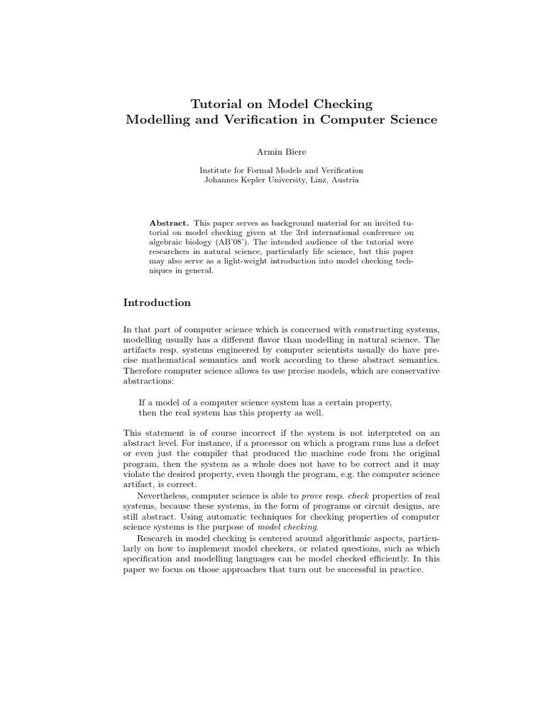 Introduction to Model Checking Techniques | PDF | Formal Verification ...