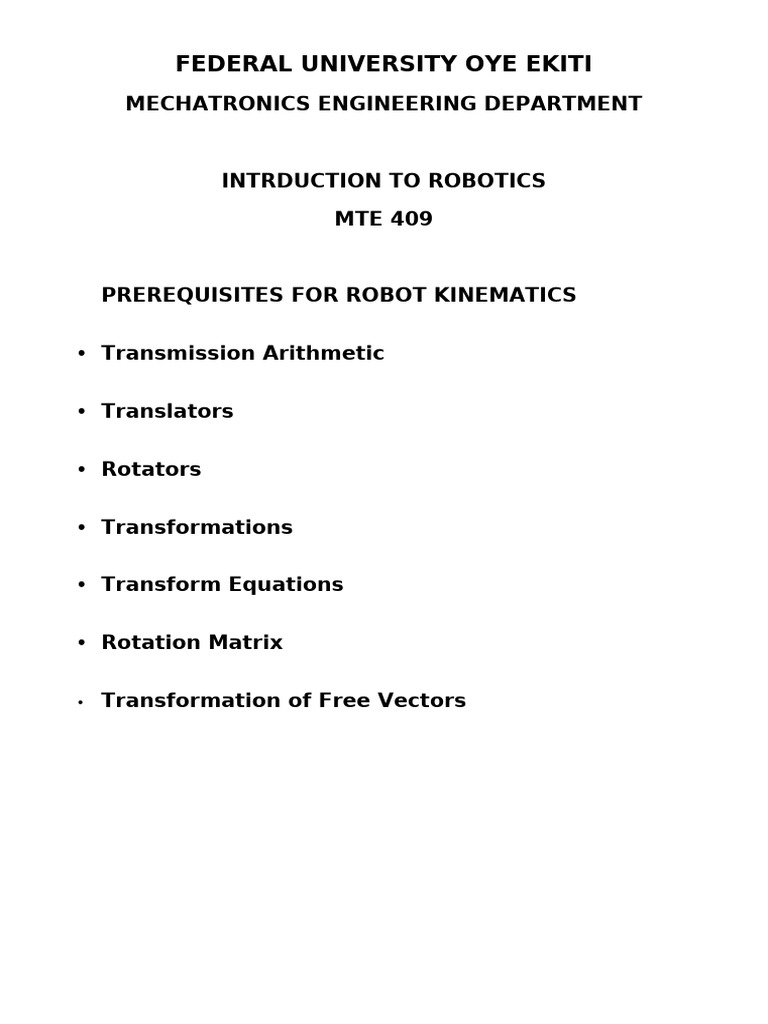 MTE 409 NOT 11 | PDF | Matrix (Mathematics) | Rotation