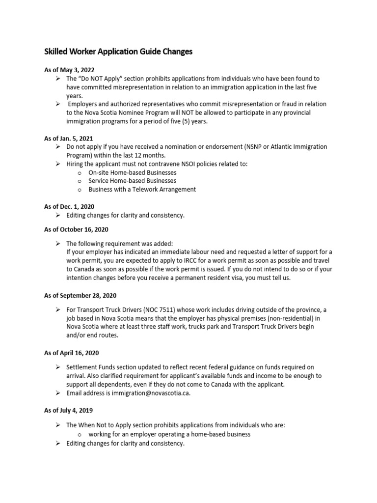 Nova Scotia Skilled Worker Application Updates | PDF | Employment ...