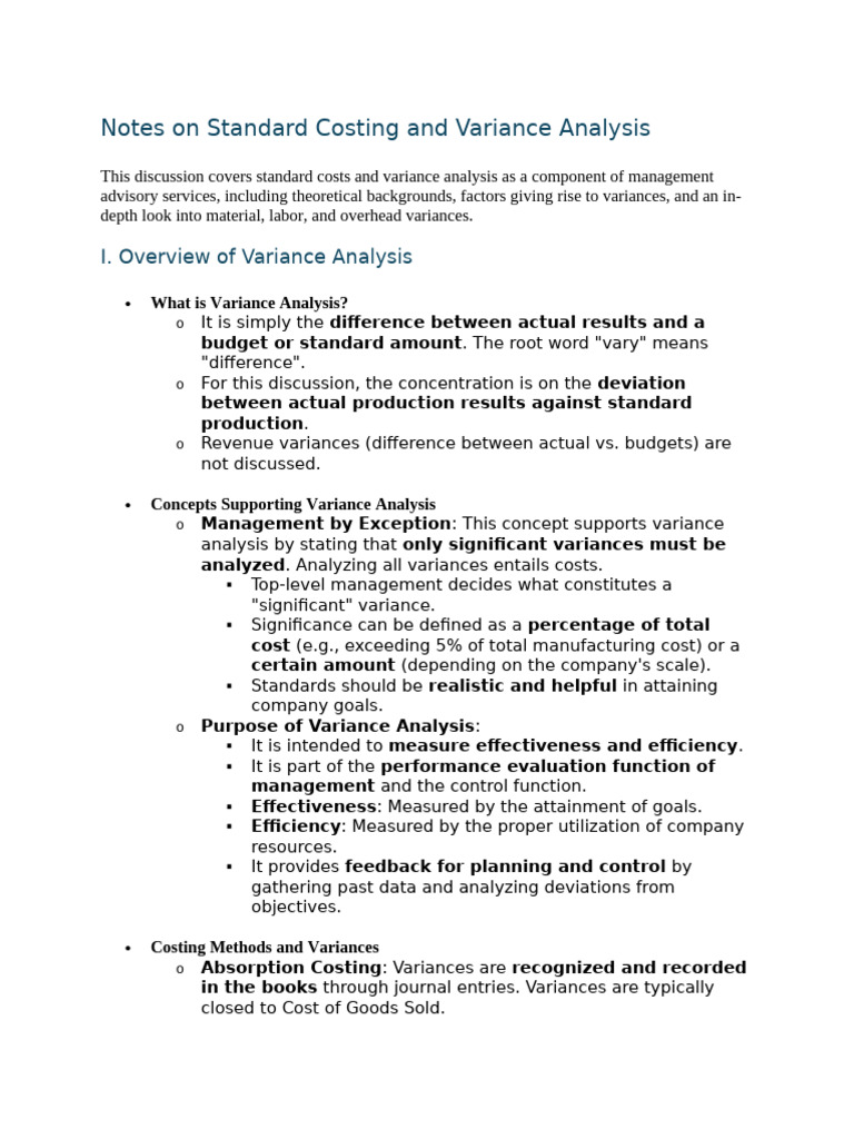 Standard Costing & Variance Analysis Guide | PDF | Variance | Analysis ...