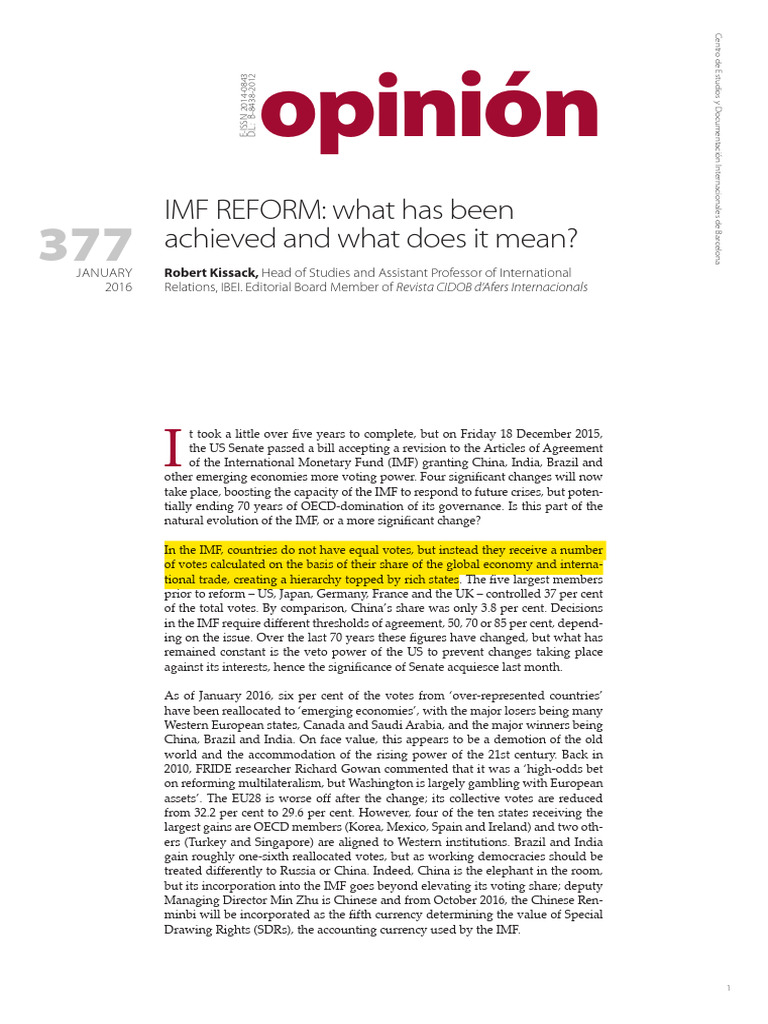 IMF Reform: Boosting Emerging Economies | PDF | International Monetary ...