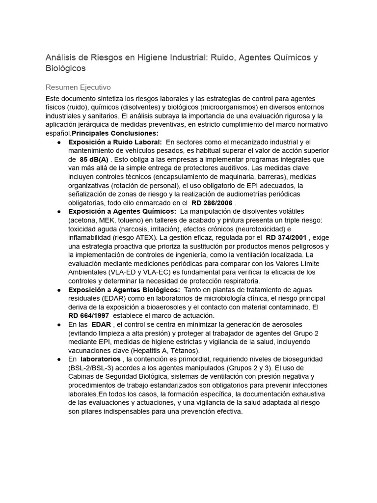 Análisis de Riesgos en Higiene Industrial | PDF | ruido | Laboratorios