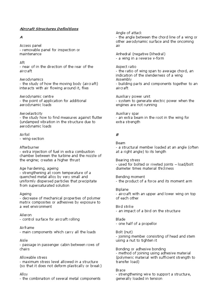 Aircraft Structures Terminology Guide | PDF