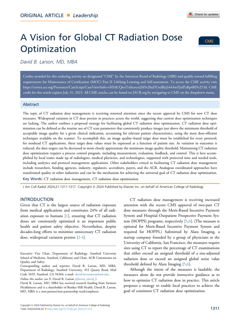 Global Strategy for CT Dose Optimization | PDF | Ct Scan | Radiology