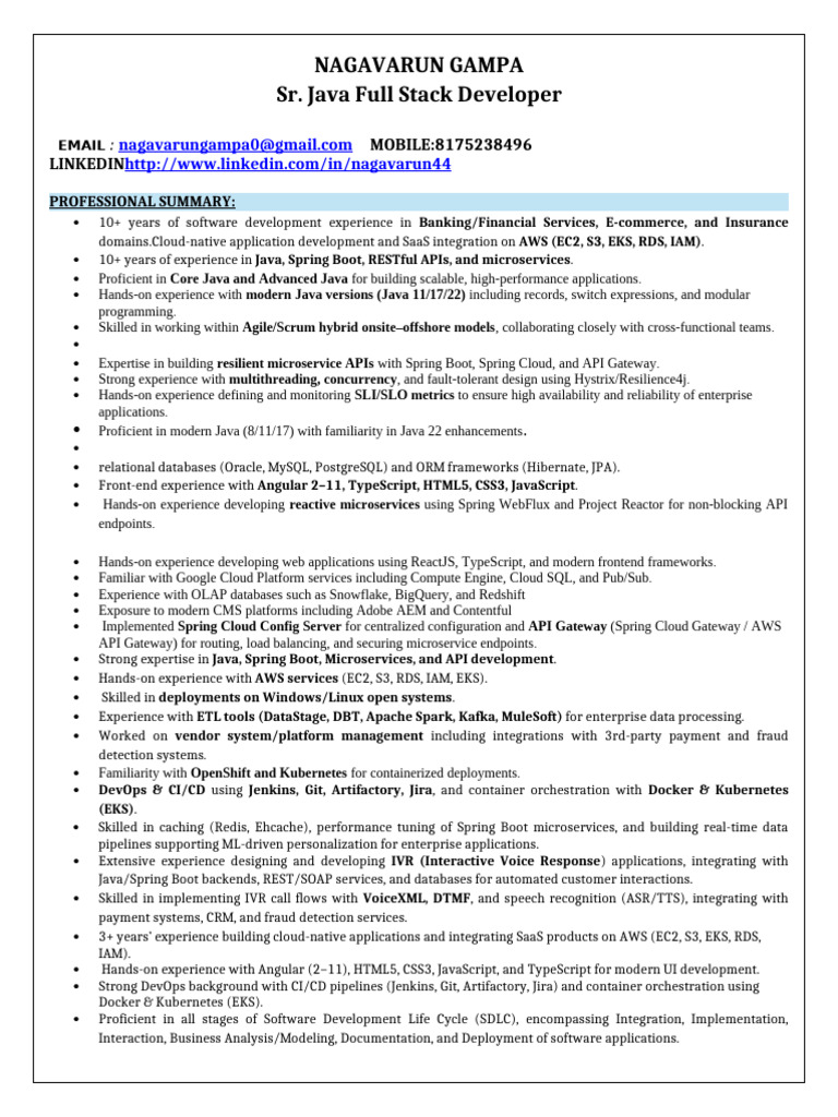 Senior Java Full Stack Developer Resume | PDF | Spring Framework ...