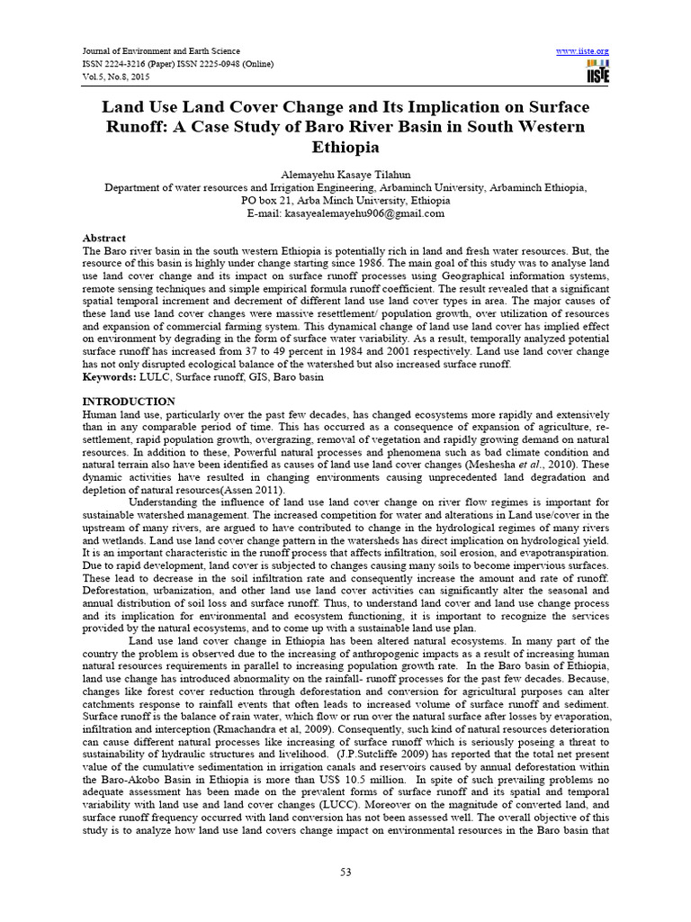 Land Use Change Impact on Runoff in Baro Basin | PDF | Surface Runoff ...