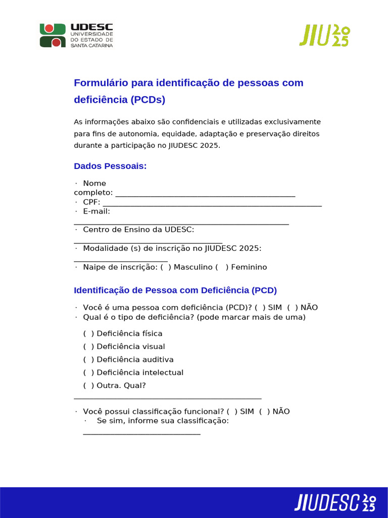 Formulário de Identificação PCD JIUDESC 2025 | PDF | Deficiência ...