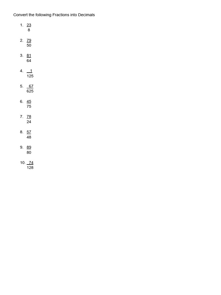 Worksheet Fractions Into Decimals | PDF