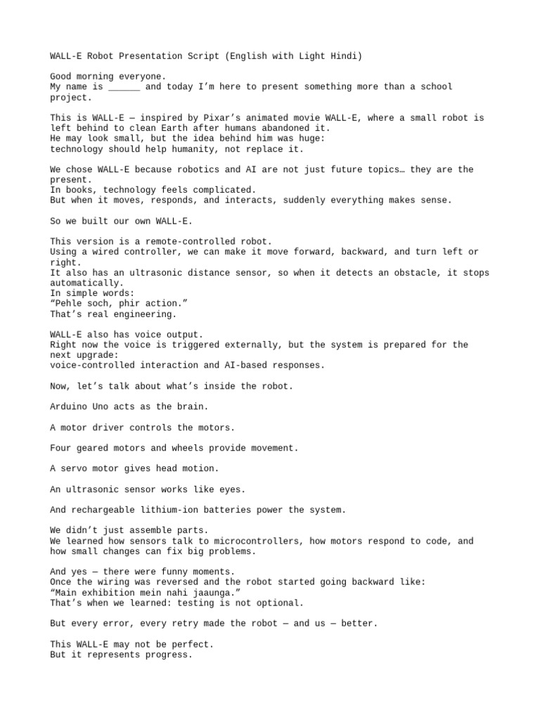 WALL-E Robot Presentation Script | PDF
