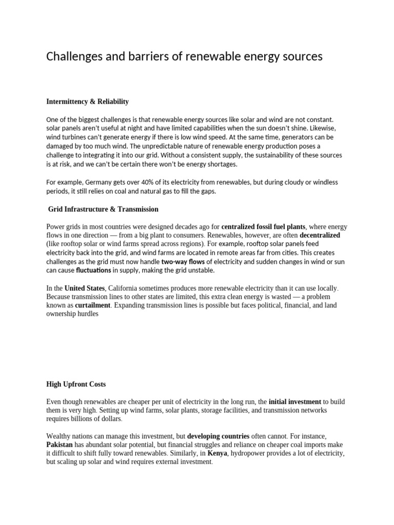 Challenges and Barriers of Renewable Energy Sources | PDF | Renewable ...