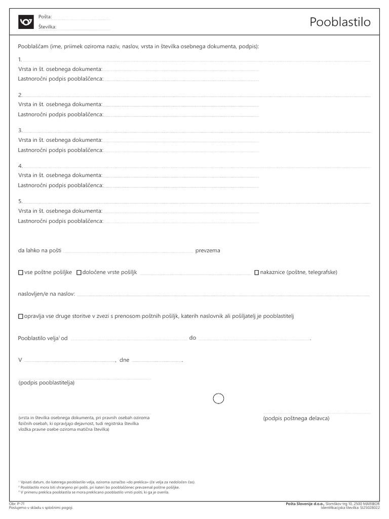 Pooblastilo Obr P 71 | PDF