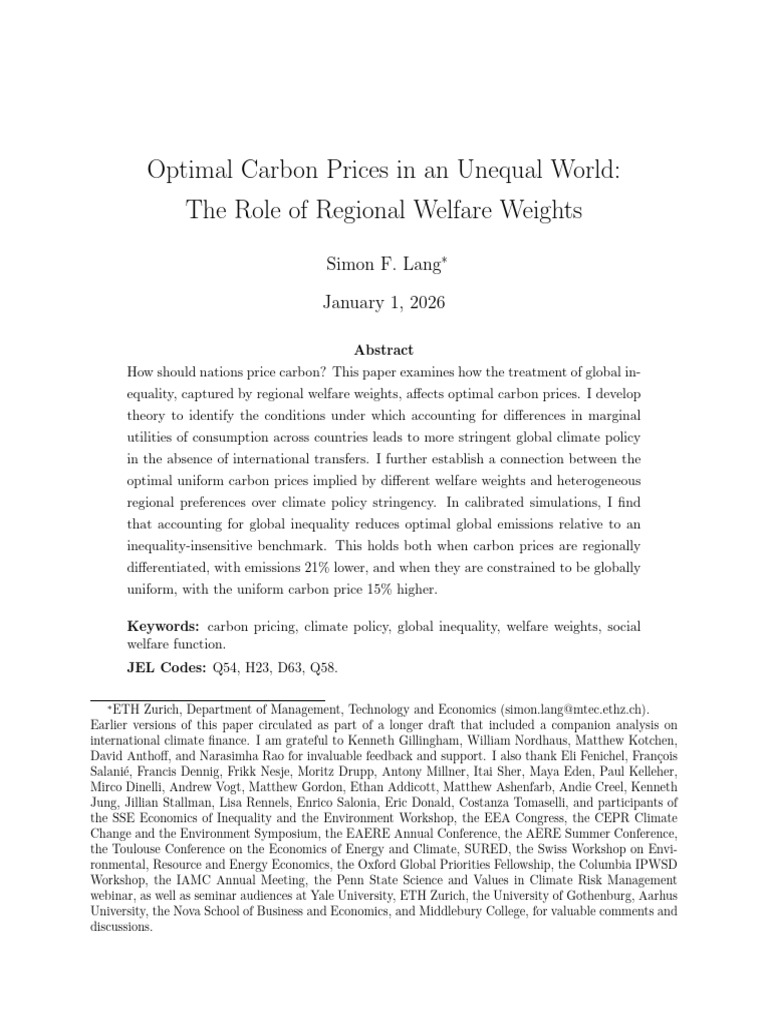 Optimal Carbon Pricing and Inequality | PDF | Welfare Economics ...