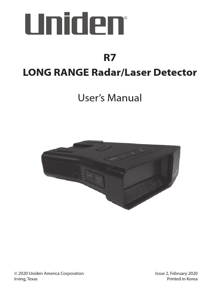 Uniden R7 Radar Detector User Manual | PDF | Menu (Computing) | Radar