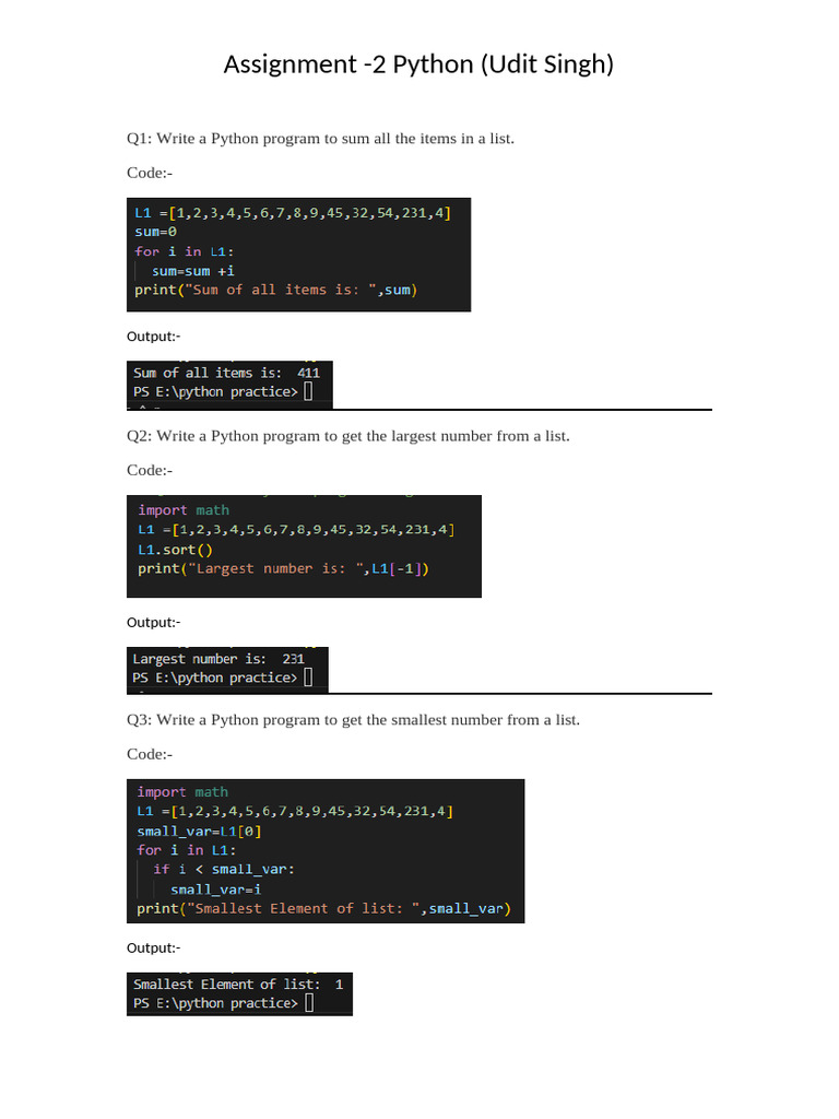 Python Programming Assignment Solutions | PDF