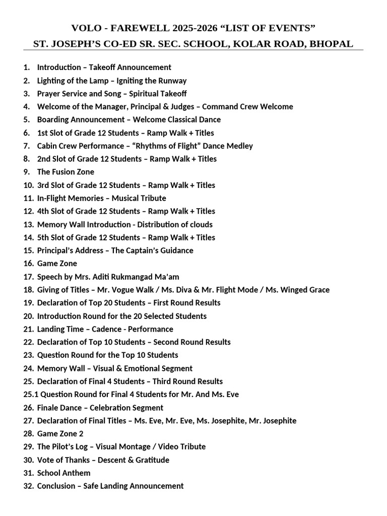 VOLO Farewell Event Schedule 2025-2026 | PDF