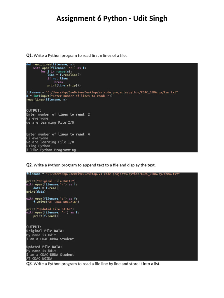 Python File Operations Assignment | PDF | Filename | Integer (Computer ...