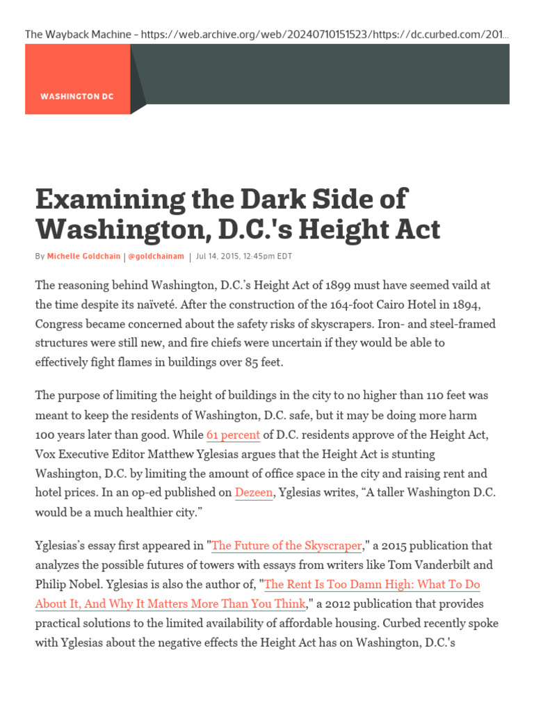 Impact of D.C.'s Height Act on Urban Growth | PDF | Washington